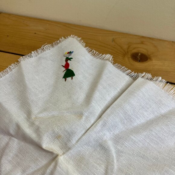 Jamaican Embroidered Napkin Set with Wood Umbrella Shape Holder Tropical Linens - Picture 10 of 11